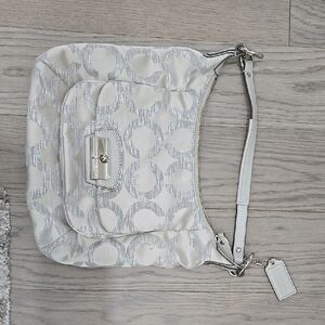 Coach Silver Metallic Signature Shoulder Bag